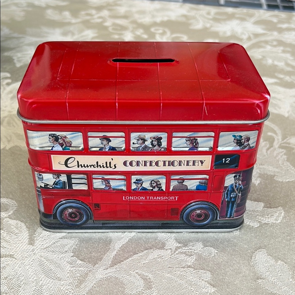 Churchill's Confectionery Red London Bus Tin Bank-Empty